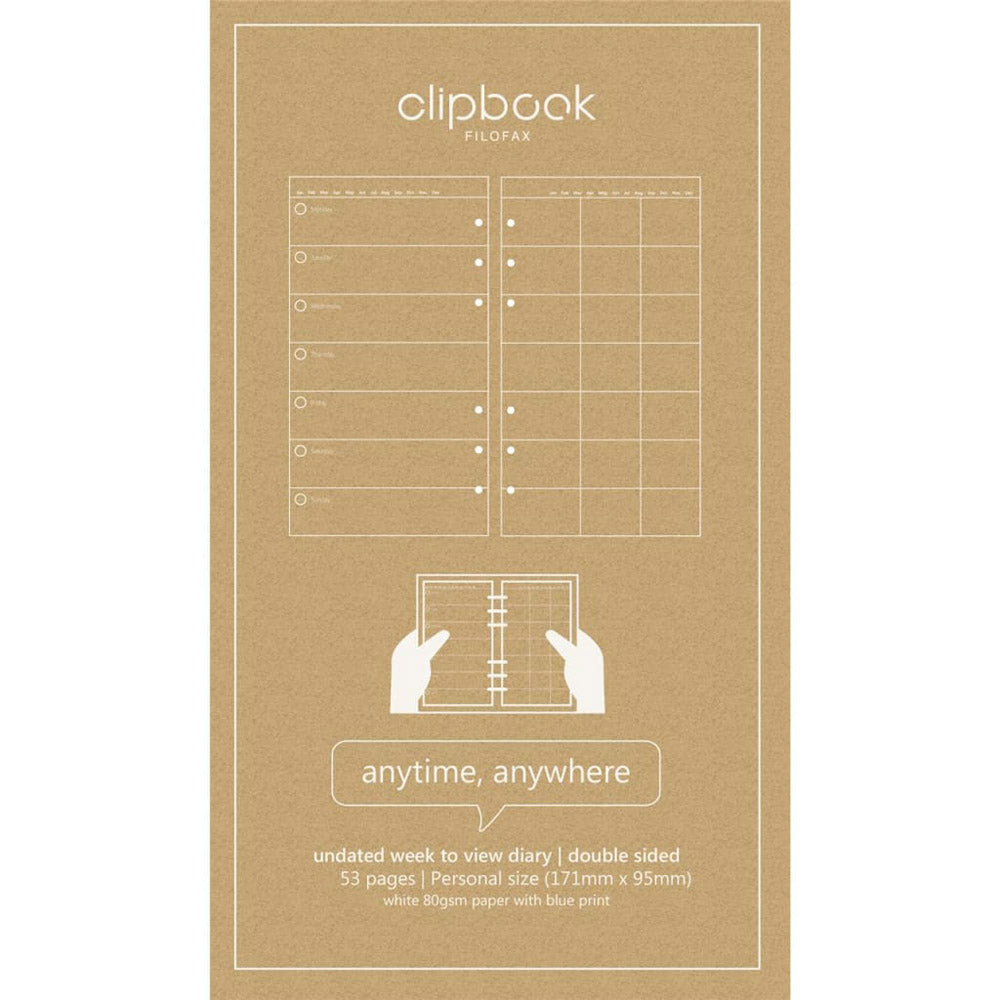 Filofax Personal Clipbook Undated Week To View Diary