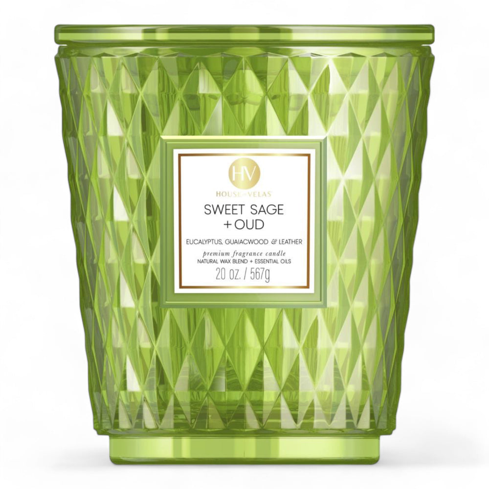 Sweet Sage & Oud Coloured Glass Candle 595g