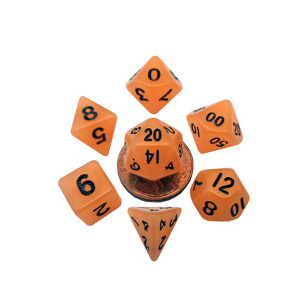 MDG Mini Glow Poly Dice Set (med sort nr.)