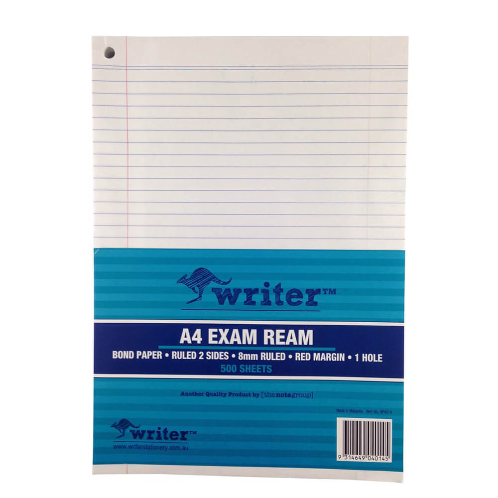 Writer A4 8 mm liniertes Prüfungspapier mit Rand (55 g/m²)