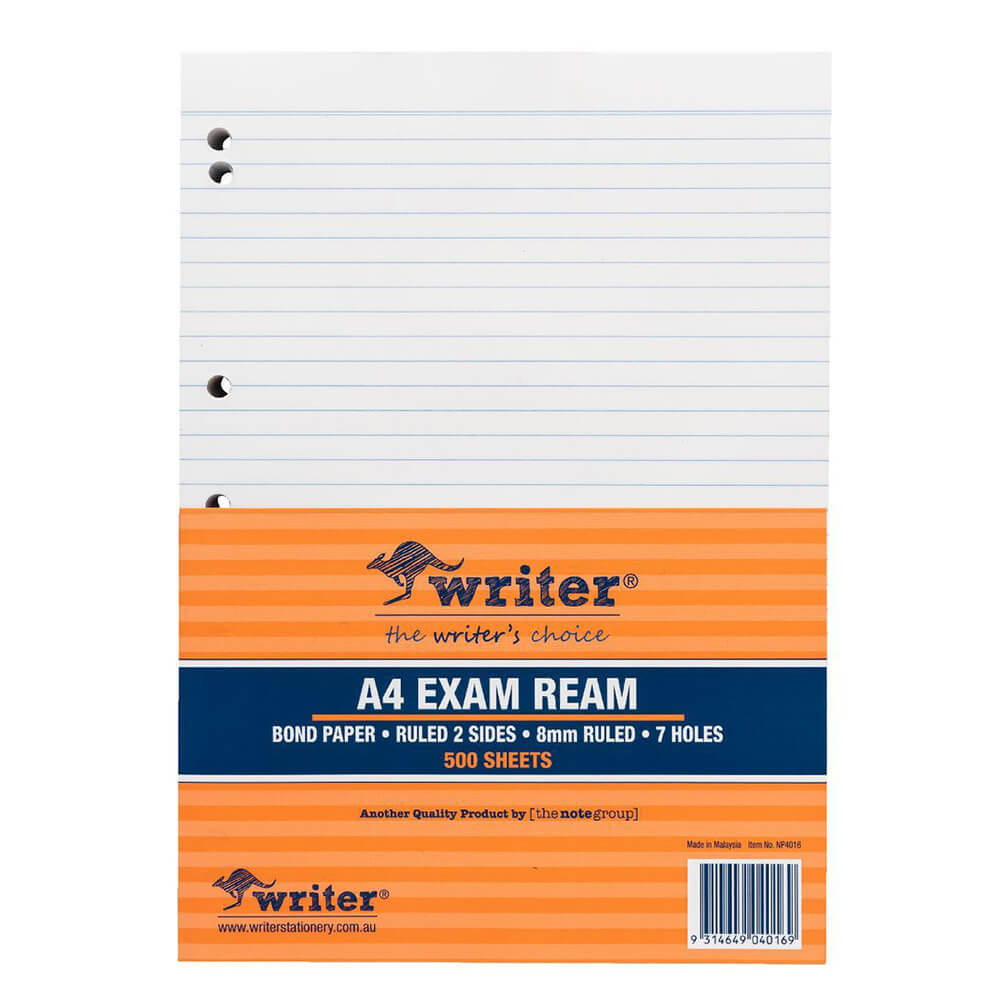 Writer A4 8 mm liniertes Prüfungspapier mit Rand (55 g/m²)